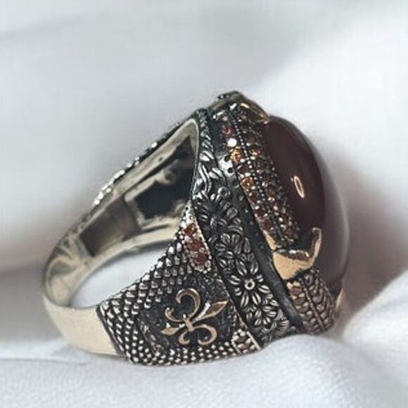 Carnelian 925 Silver Vintage Men's Ring Size 11.5 - Picture 13 of 13